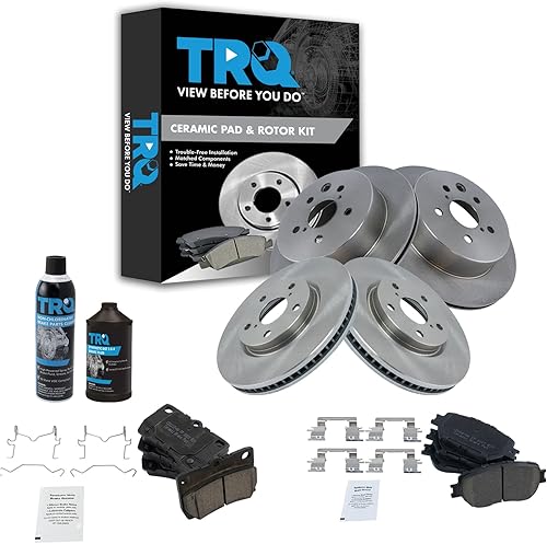 Miniatura 2 de TRQ Kit de rotor de freno y pastillas de cerámica delantera y trasera con productos químicos compatibles con Lexus IS250 GS300