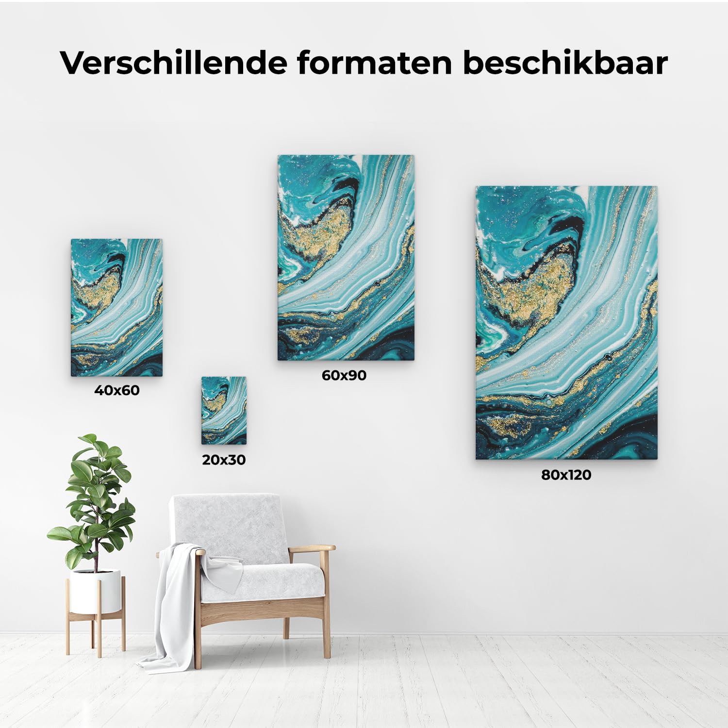 Artaza Leinwand Bilder Abstrakte Kunst Meer - 60x90 cm - Wanddeko Wohnzimmer - Abstrakte Bilder Leinwand - Deko Badezimmer - Türkis