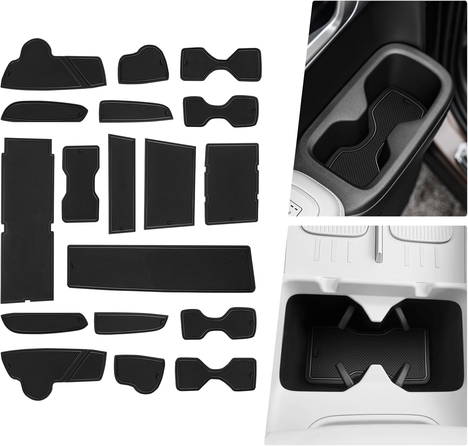 BIBIBO 18Pcs 2025 Santa Fe Car Gate Slot Mats for 2024 2025 Hyundai Santa Fe Interior Trim Door Slot Pads 2024 2025 Santa Fe Console Liner Mats,2025 Santa Fe Non-Slip Cup Holder Insert Mats (Black)