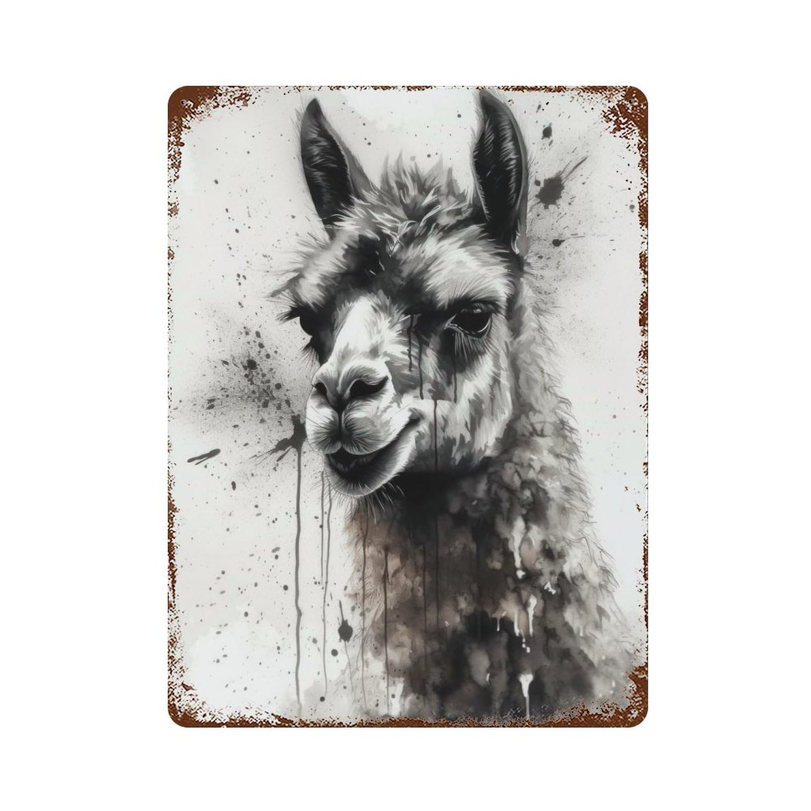Garage Style Llama Charm Watercolor Rusty Metal Tin Sign 15.7"x11.8", Industrial Home Decor for Bar And Workshop