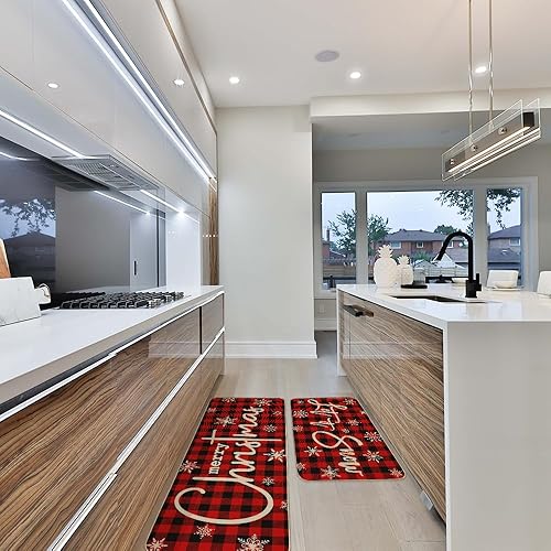 Miniatura 6 de ARKENY AKM006 - Juego de 2 tapetes de cocina con diseño de Feliz Navidad, copos de nieve de invierno, tapetes decorativos de Navidad para el hogar,