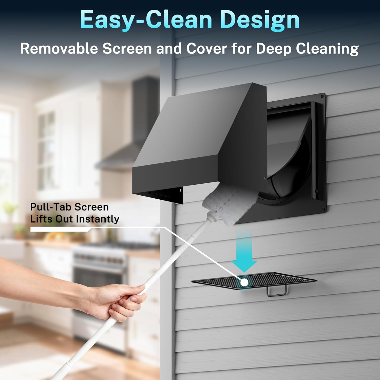 HG Power 8 Inch Hooded Wall Vent with Damper and Screen, Exterior Vent Covers，Galvanized Steel Exhaust Vent, Exhaust Fan Cover for Kitchen Range Hood Ventilation, HVAC Duct Air Exhaust, Black