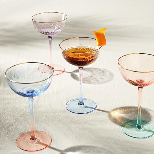 Vista 47 de Vintage Art Deco Coupe for Champagne, Martini, Cocktails Set of 2 7 oz Classic Cocktail Glassware - Manhattan, Cosmopolitan, Sidecar, Crystal