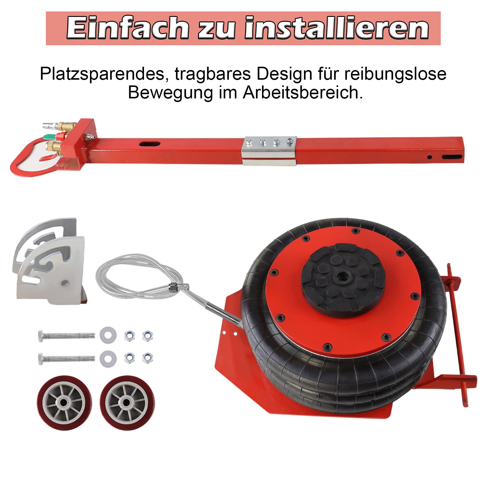 3T Pneumatischer Wagenheber Luftkissen Wagenheber Luftheber Luftwagenheber Air Jack 6600LBS Kapazität für Familienautos LKW PKW, Rot