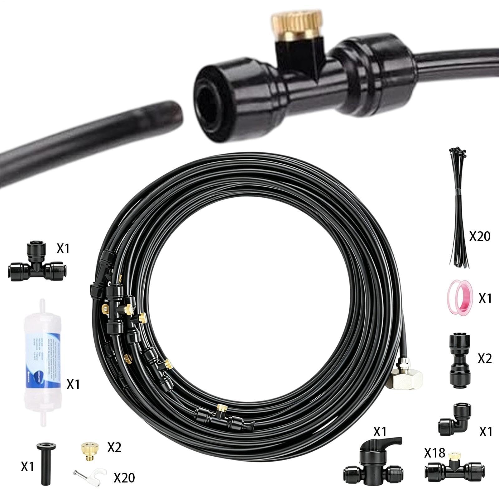 Kit di Nebulizzazione da Giardino Nebulizzatore Rinfrescante da Esterno e | Di Irrigazione Serra Con Ugelli E Filtri Da Patio Fattoria Campo Terreno Prato Balcone Gazebo