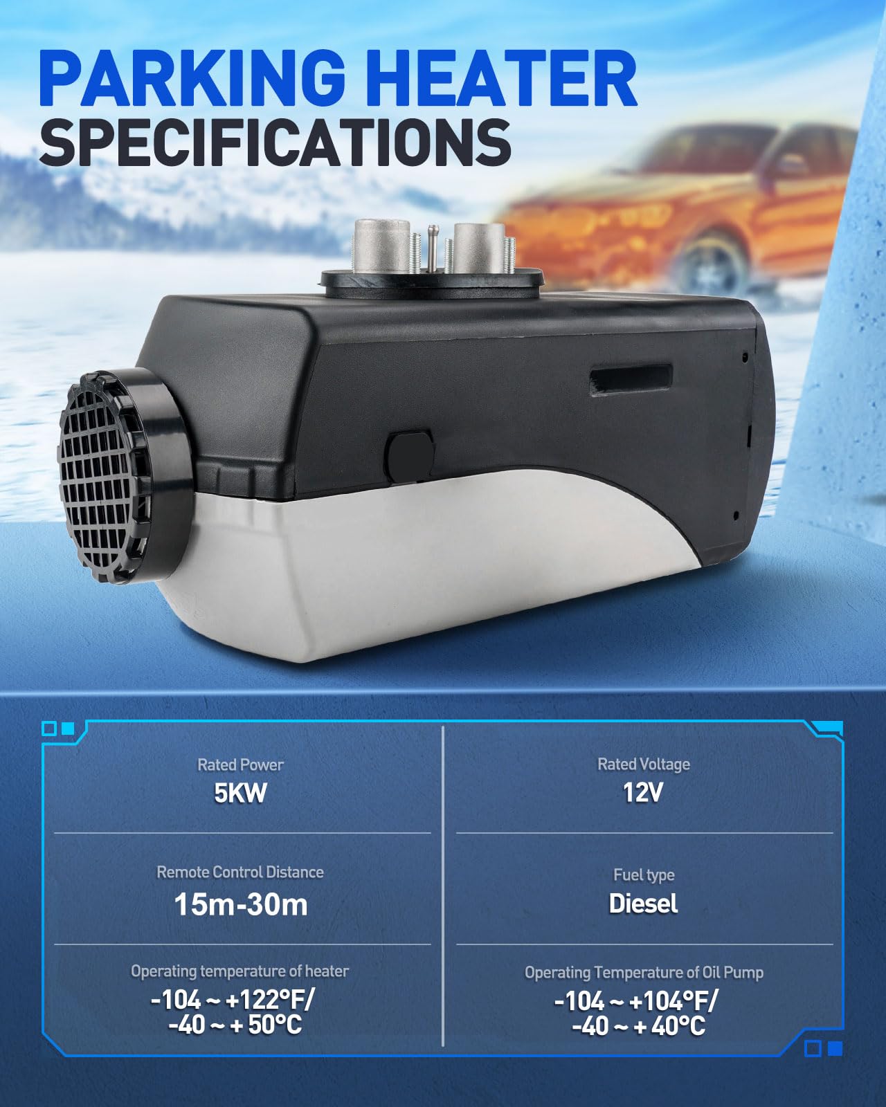 12V 5KW Air Diesel Heater przenośny zestaw ogrzewania postojowego z tłumikiem zdalny wyświetlacz LCD, ciche ogrzewanie Diesel dla samochodów ciężarowych łodzi autobusów przyczep kempingowych kamper