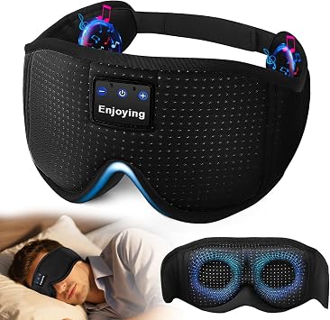 Sleep Headphones, Sleep Mask Bluetooth Wireless Music Eye Mask, Sleeping Mask for Side Sleepers Sleep Mask with 3D Bluetooth Headphones Ultra-Thin Stereo Speakers Perfect for Sleeping Black