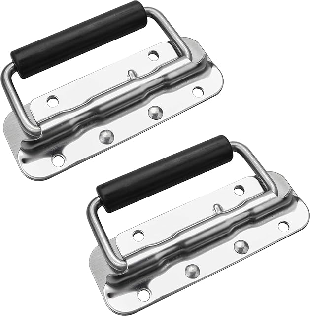 NORSON-NADISHA 2Pcs Box Handles Spring Folding Handle Metal Chest Handle Flight Case Handle, 122x41mm Stainless Steel Spring Loaded Box Handle Luggage Hardware for Toolbox Storage Boxes Replacement
