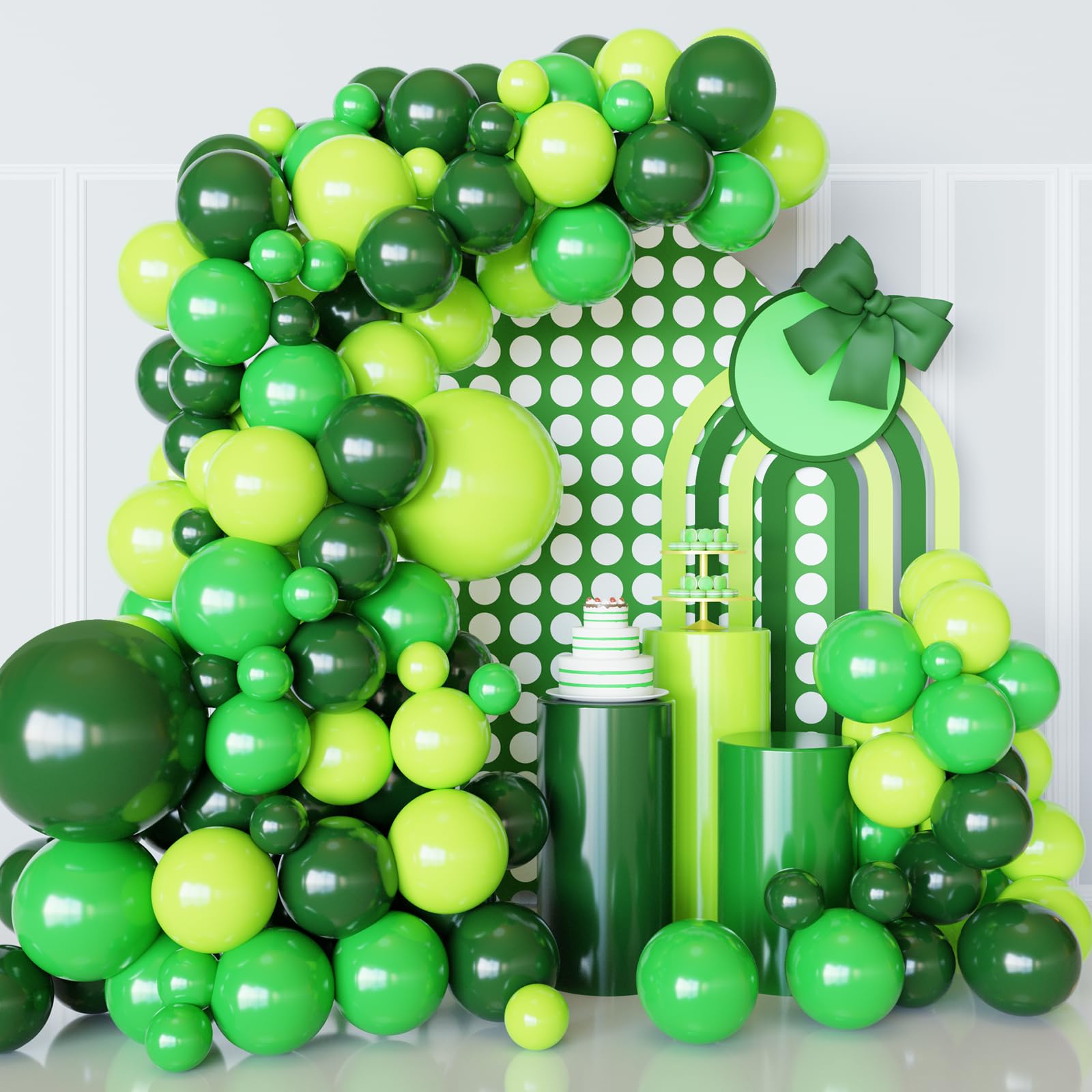 Green Balloons Arch Garland Kit, 98pcs Green Balloon Difference Sizes Latex Balloons with 16ft Tape Strip & Dot Glue for Birthday Baby Shower Jungle