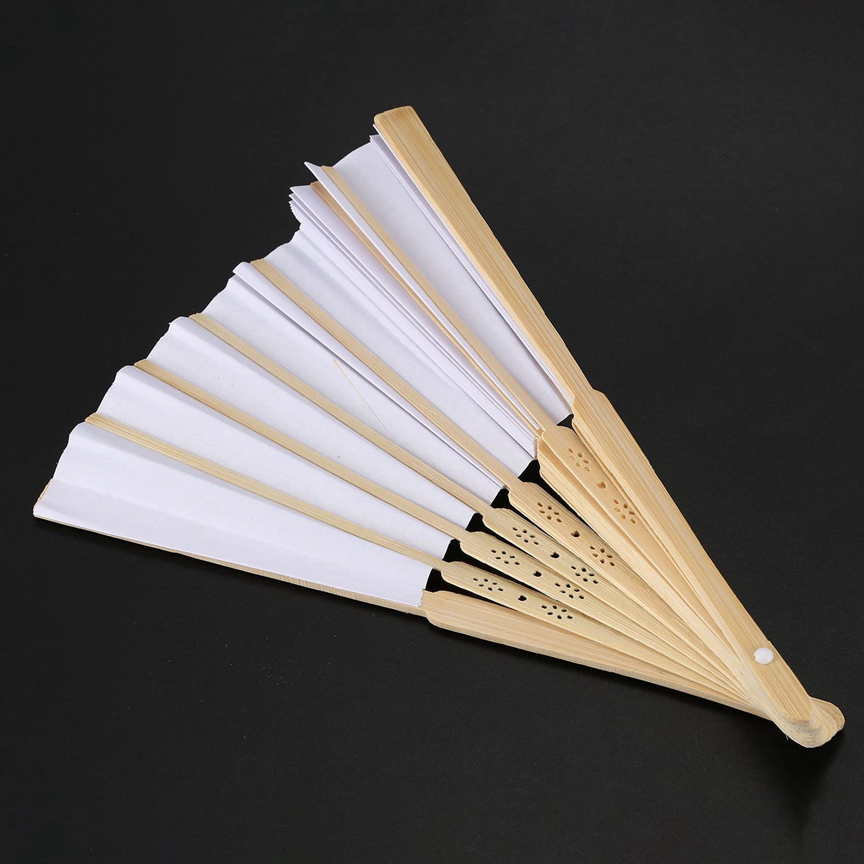 100 Stück weiße, faltbare elegante Papierfächer für Hochzeit, Party, Gastgeschenke, 21 cm ()