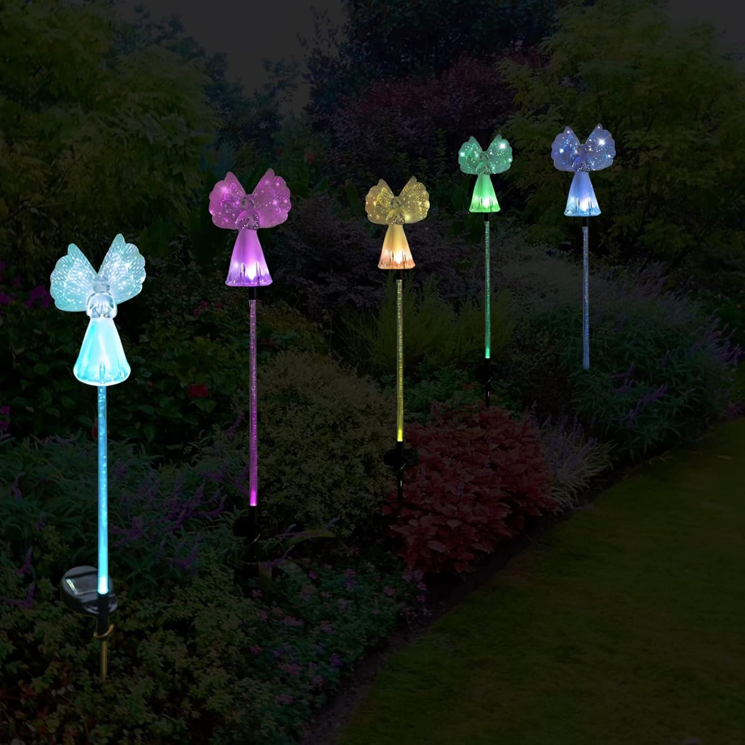 Outdoor Solar Garden Lights,2 Pack Solar Angel Decorative Lights, IP67 Waterproof Color Changing LED Solar Outdoor Lights,Solar Stake Lights for Cemetery Grave Garden Patio Yard Lawn Decoration - Image 7