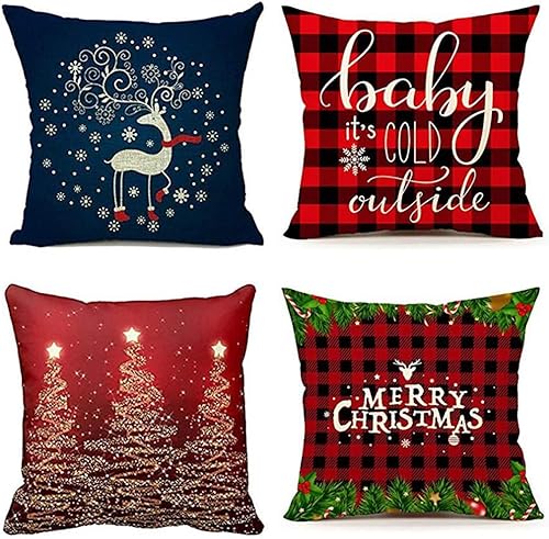 Emvency Juego de 4 fundas de almohada decorativas para decoración del hogar, cuadradas, 20 x 20 pulgadas, diseño de ciervo azul, diseño de ciervo