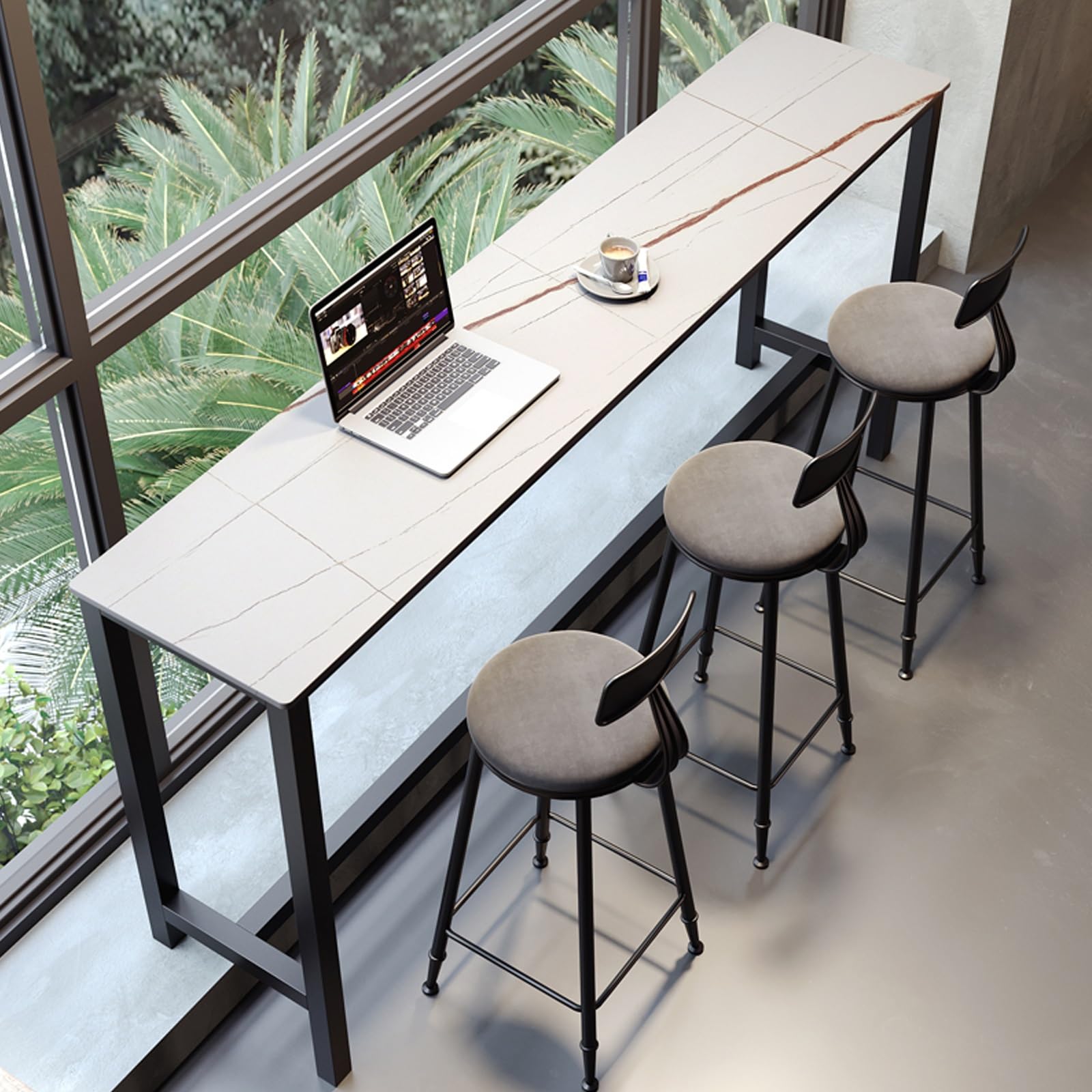 Table étroite industrielle en ardoise de 99,8 cm de haut pour cuisine, café, restaurant, balcon – Pas besoin de tabourets, finition blanche élégante
