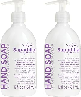 Sapadilla Liquid Hand Soap - Sweet Lavender + Lime - Made with 100% Pure Essential Oil Blends, Cleansing & Moisturizing, Aromatic & Fragrant Hand Soap, Plant Based, Biodegradable, 12 Ounce (Pack of 2)