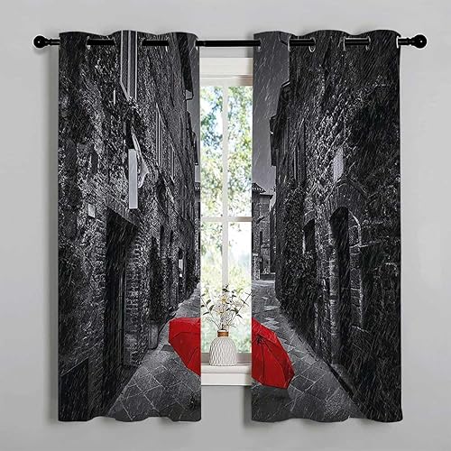 Miniatura 2 de Room Darkening Curtains for Bedroom Black and White Grommet Short Curtain for Closet Without Door Cortinas para Ventanas De Cuarto 55Inch Width by