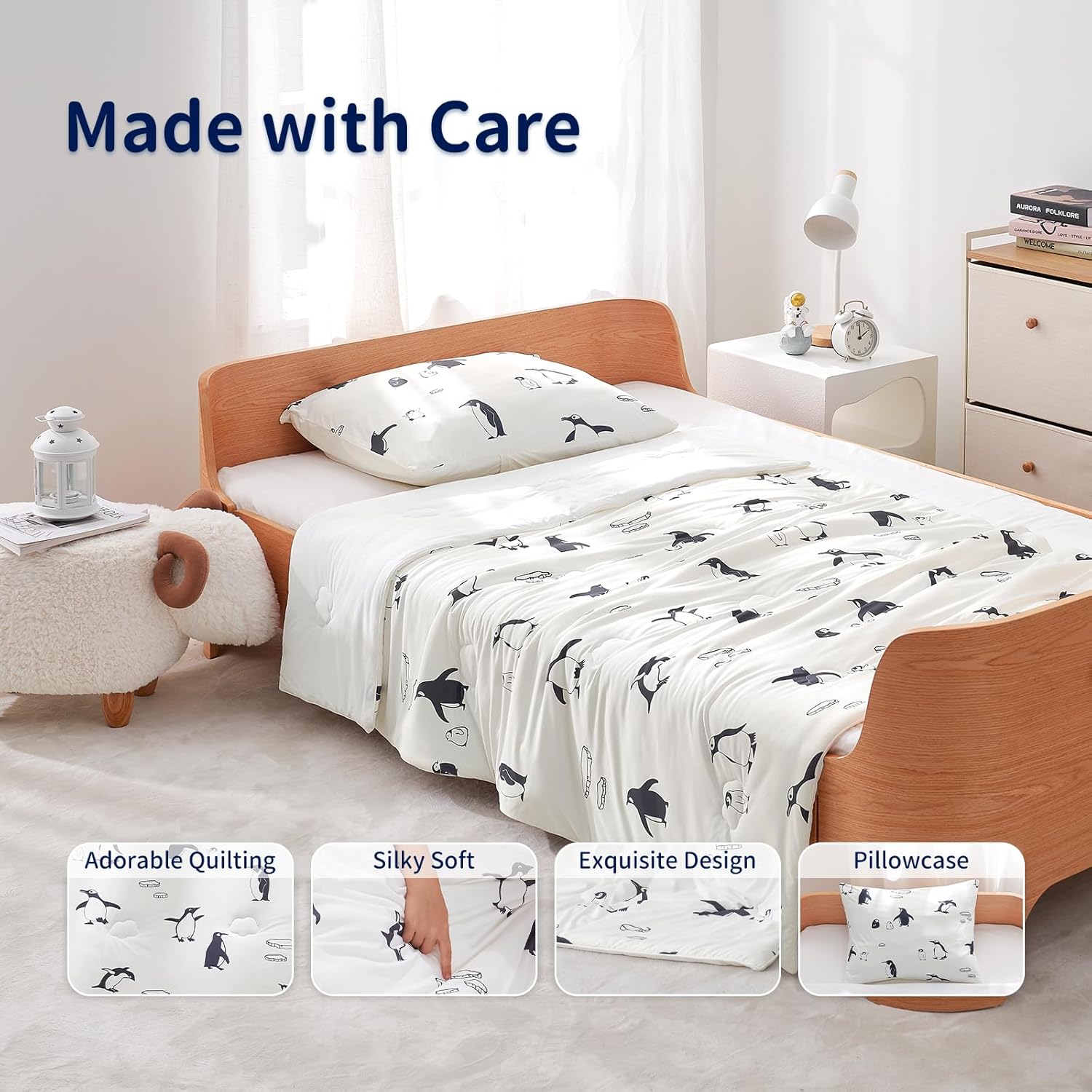 Dream Valley® Kids Cooling Blanket for Hot Sleepers, Kids Comforter Set with 1 Pillowcase, Lightweight Cooling Blanket with Outlast® Technology, Good Gift Choice for Kids, Penguin, 50''×70''