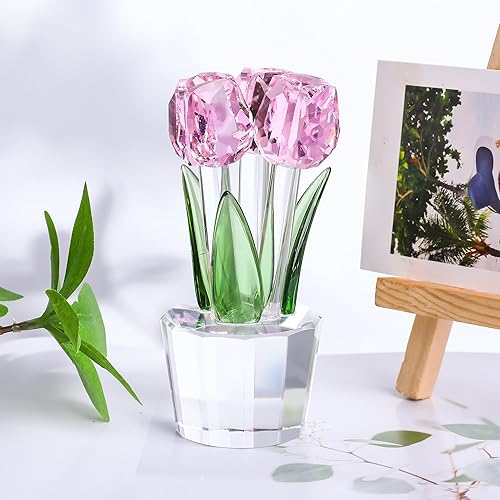 Miniatura 3 de YWHL Flor de tulipanes de cristal hecha a mano, regalos de tulipanes para mujeres, ramo de cristal, figuras coleccionables, adornos para decoración