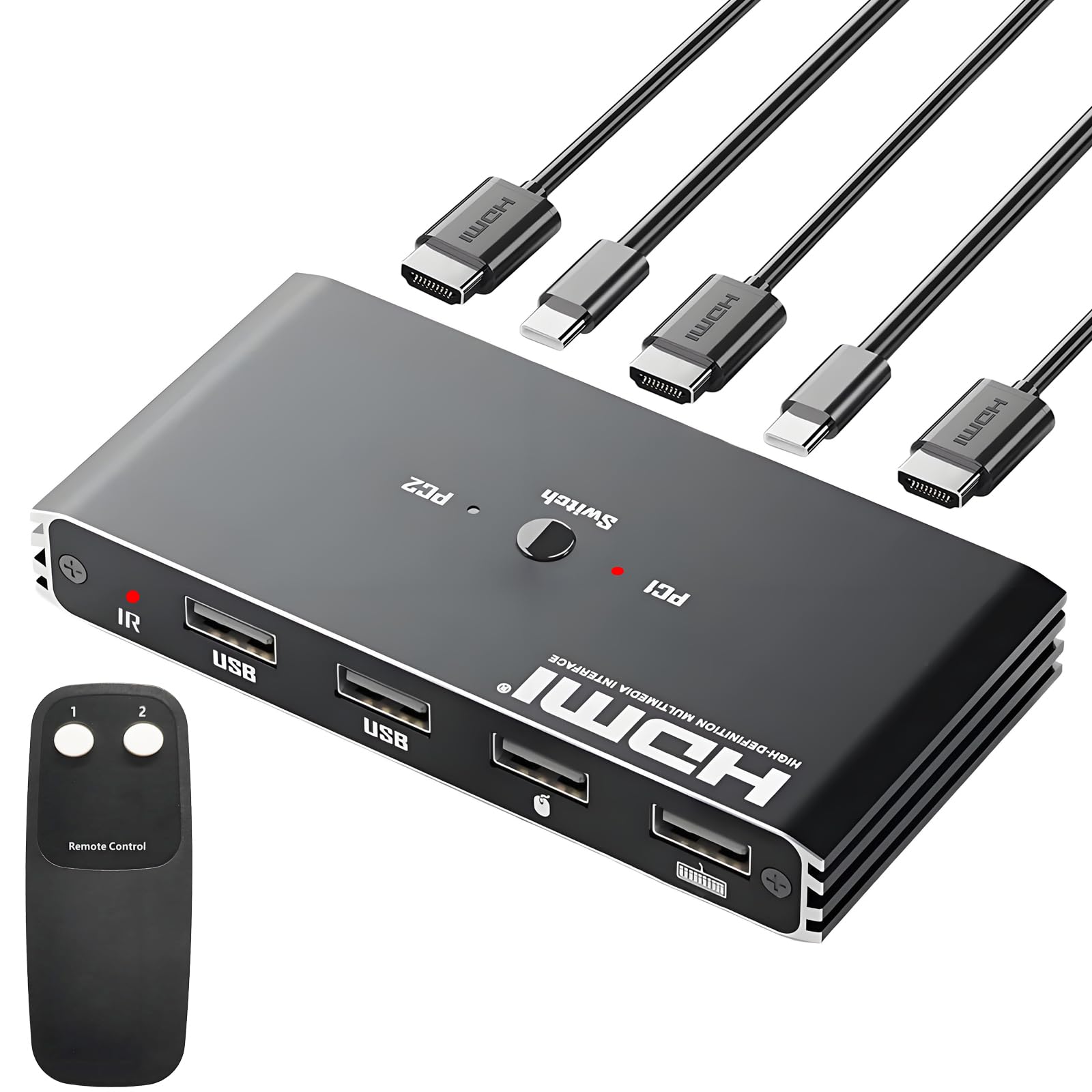 Interruttore KVM HDMI 1 Monitor 2 Computer, Switcher KVM 4K@60Hz per 2 Computer in condivisione 1 Monitor Tastiera Mouse Stampante, Interruttori KVM con telecomando