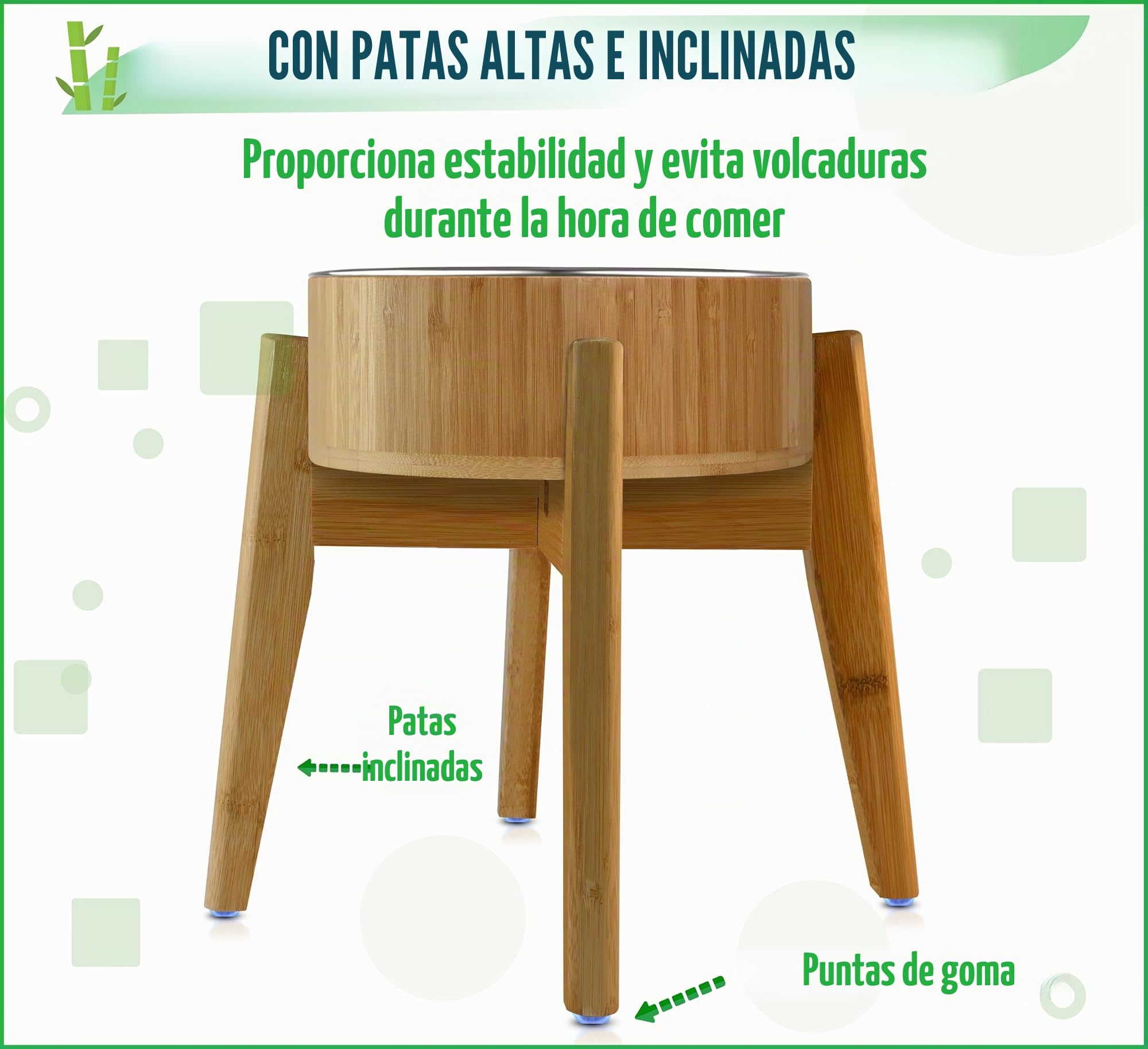Tazones elevados para Perros Grandes – Aumentado a 38 cm, Cuenco de bambú y Acero Incluido (Tapa de 2097,9 g). Ideal para Labrador, G-Sheperd, Retriever, Caniche, Boxer, Husky, Doberman,