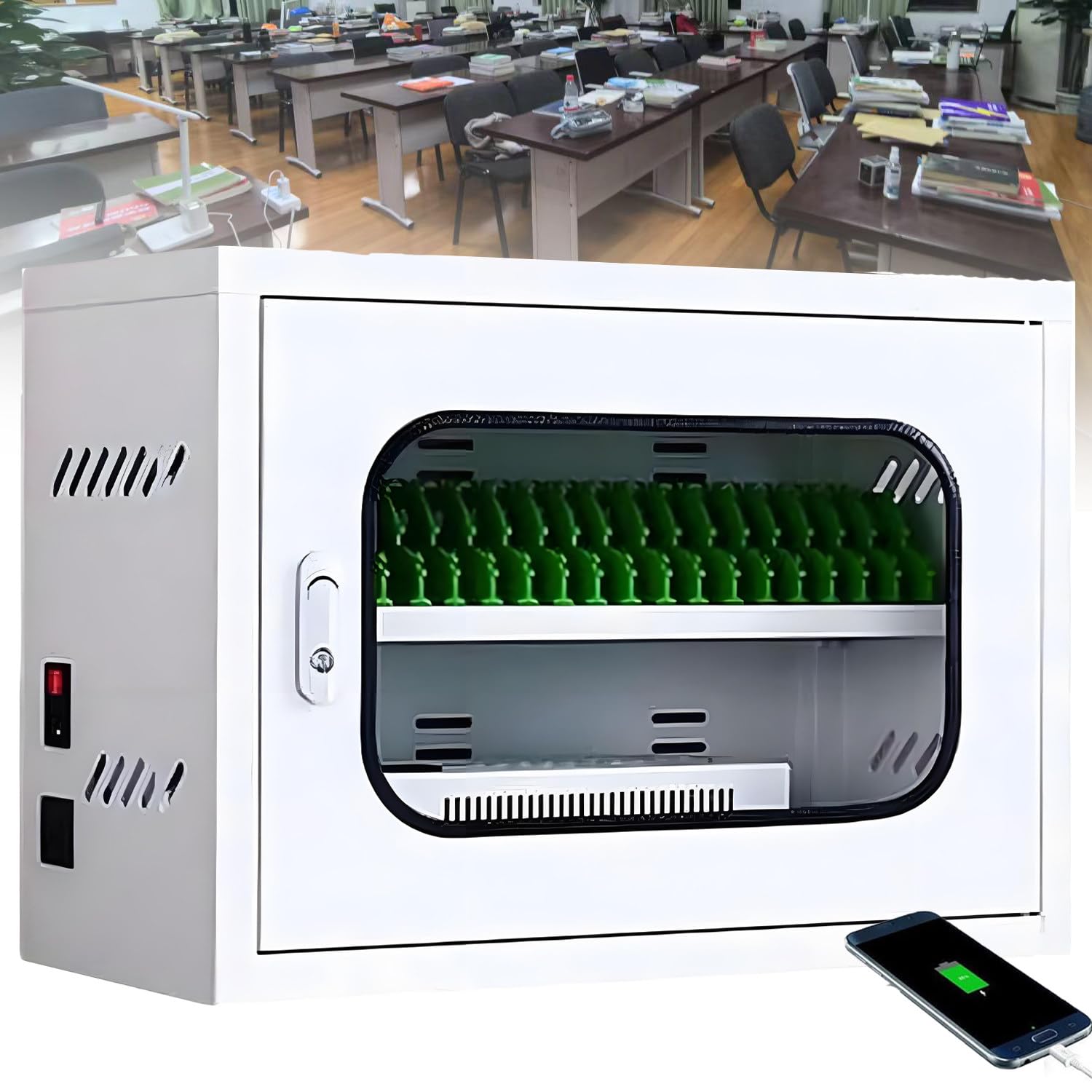 UORDBY 12-60 Device Mobile Phone Charging Cart, Rechargeable Cellphone Locker Storage Chargings Station, Compatible with Various Mobile Phone Models 20slots