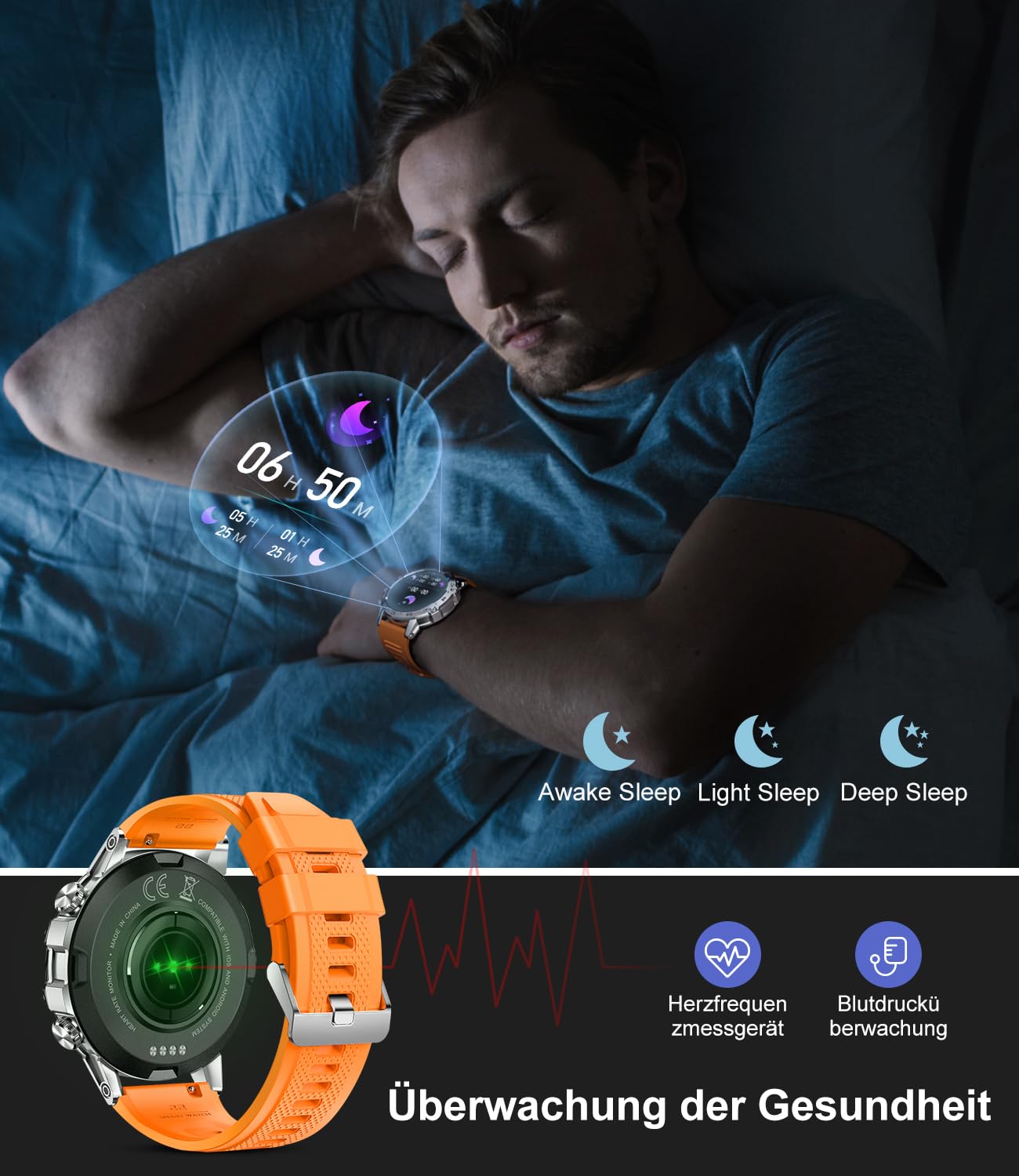 LIGE Montre Connectée Homme 1,39'' Smartwatch Appel Bluetooth Assistant Vocal Santé Fréquence Cardiaque SpO2 Suivi Activité Modes Sportifs Android iOS