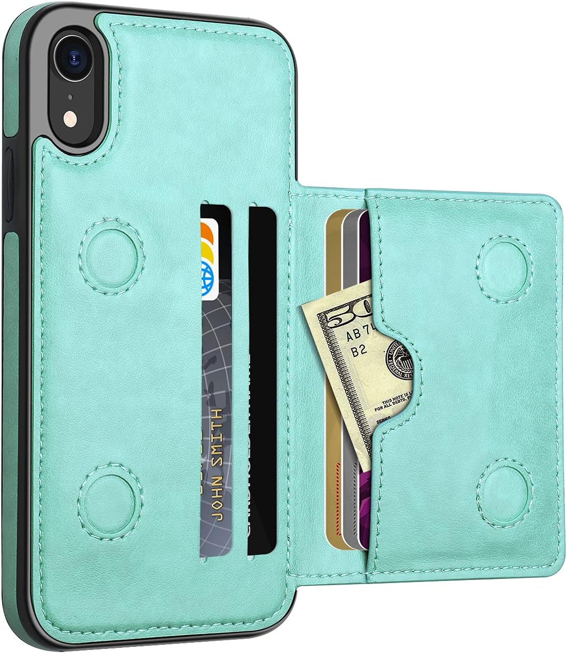 LakiBeibi for iPhone XR Case with Card Holders, Dual Layer Lightweight Slim Leather iPhone XR Phone Case for Women with Folio Wallet Magnetic Lock Protective Case for iPhone XR 6.1 Inches, Mint