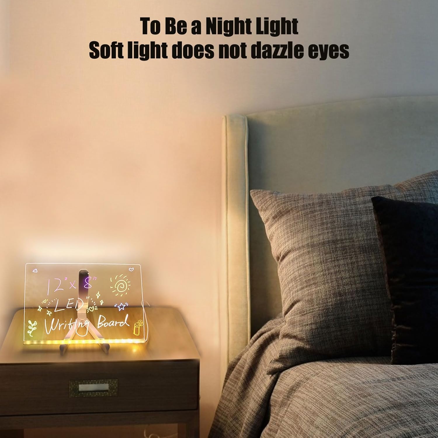 LED Işıklı Akrilik Yazı Tahtası – 20x20 cm Şeffaf Masaüstü Not Panosu, USB Bağlantılı, 7 Renkli Kalem ve Stand Dahil, Çocuklar İçin Eğlenceli Yazı Tahtası, Masa Dekoratif Ledli Işık Panosu (20x30 Cm)