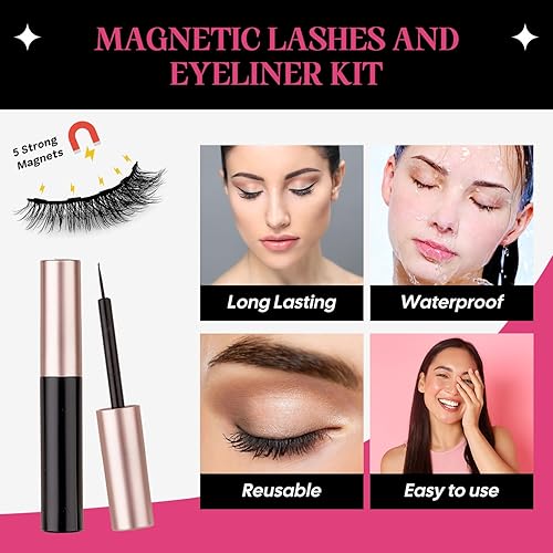 Miniatura 5 de SHEKA Pestañas magnéticas con aplicador delineador de ojos sin necesidad de pegamento aspecto natural ojos de gato esponjosas kit de pestañas