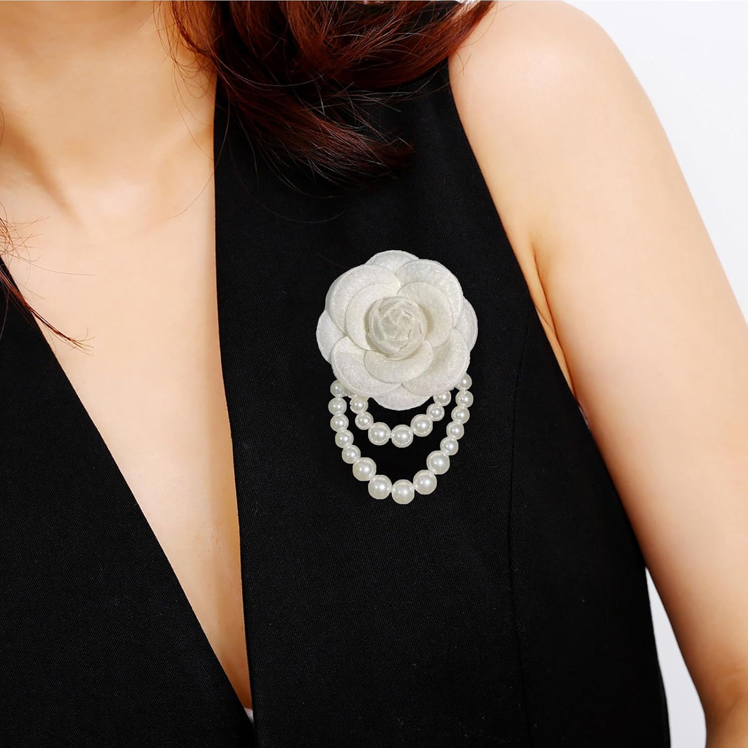Vintage Camellia Pearl Tassel Brooches Bracelet Bohemian Pearl Safety Pins Bracelets Flower Hairpin Headpieces Shawl Pins Dainty Elegant Lapel Pin Wedding Party Dress Accessories for Women