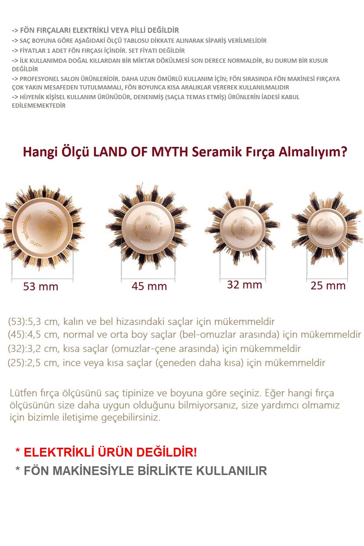 LAND OF MYTH - Lom1304 Nano Teknoloji Seramik + İyonik Termal Fön Saç Fırçası, Profesyonel Seri (53 mm)
