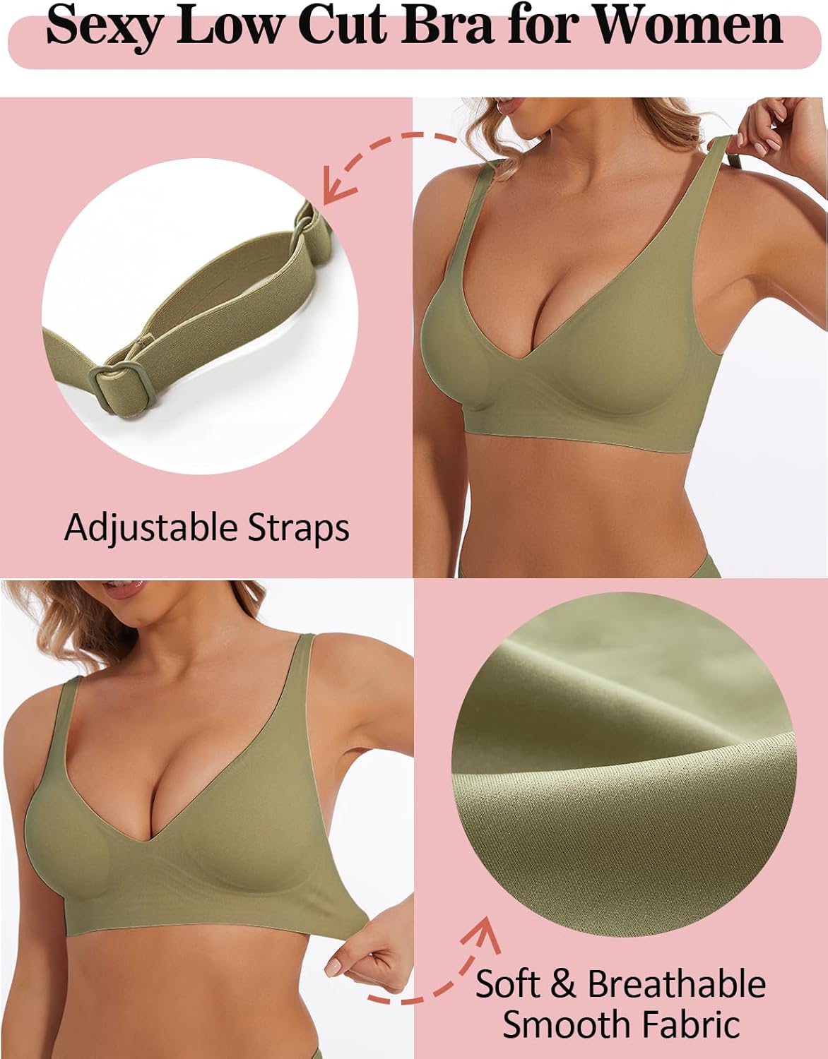 Deep V Bra Low Cut Sexy Push Up Bralettes for Women Padded Comfy Smoothing Wireless Lifting Bras Seamless Bralette - Image 4