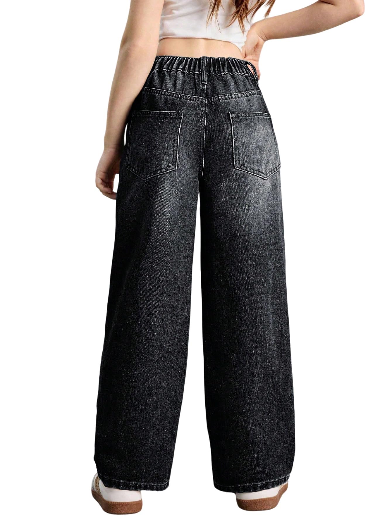 SOLY HUX Vaqueros para niña con bolsillos, pierna ancha, vaqueros con cremallera, cintura alta, vaqueros con botón, pantalones casuales