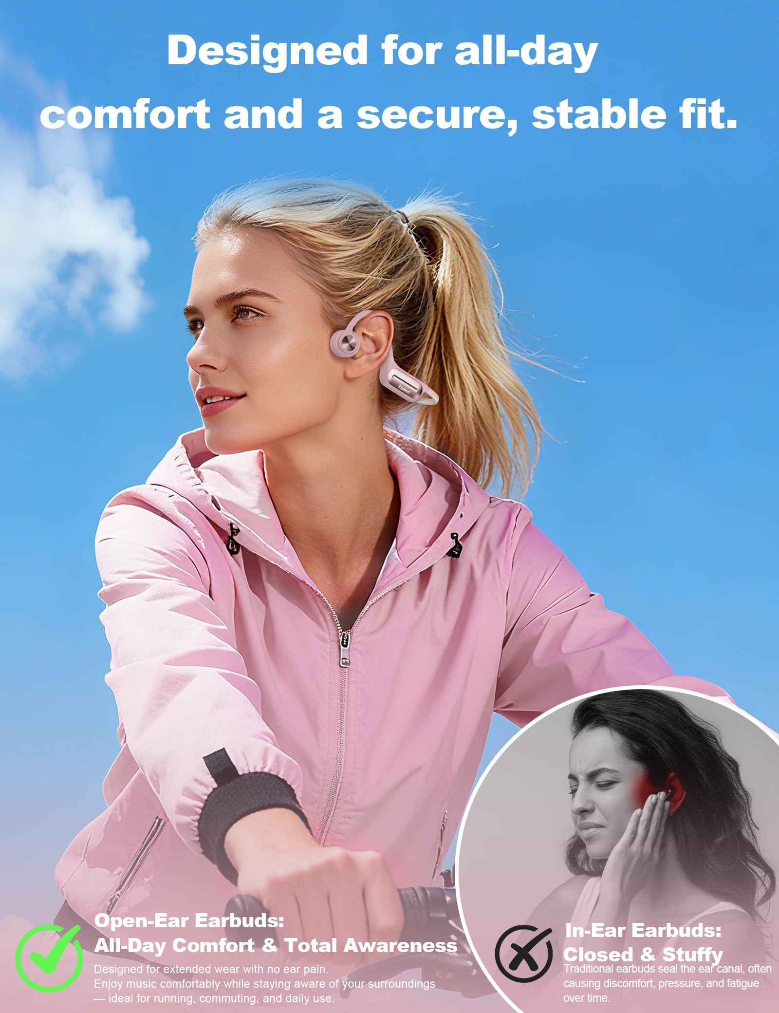 Casque de natation à conduction osseuse, étanche IP68 avec lecteur MP3, mémoire 32 G, écouteurs de sport, écouteurs sans fil, écouteurs ouverts avec micro intégré pour la course, la natation
