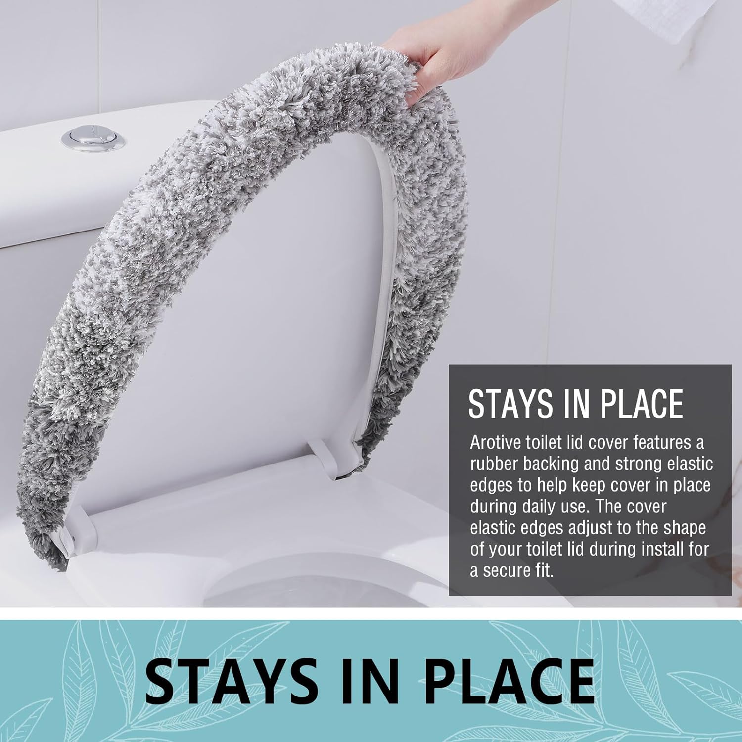 Arotive Microfiber Bathroom Rugs Bundle - 4 Pcs Set: 1 Shaggy Soft Absorbent Non-Slip Bath Mats 24x16, 1 U-Shape Mat 24x20 & 2 Toilet Lid Cover 17.5x15, Grey