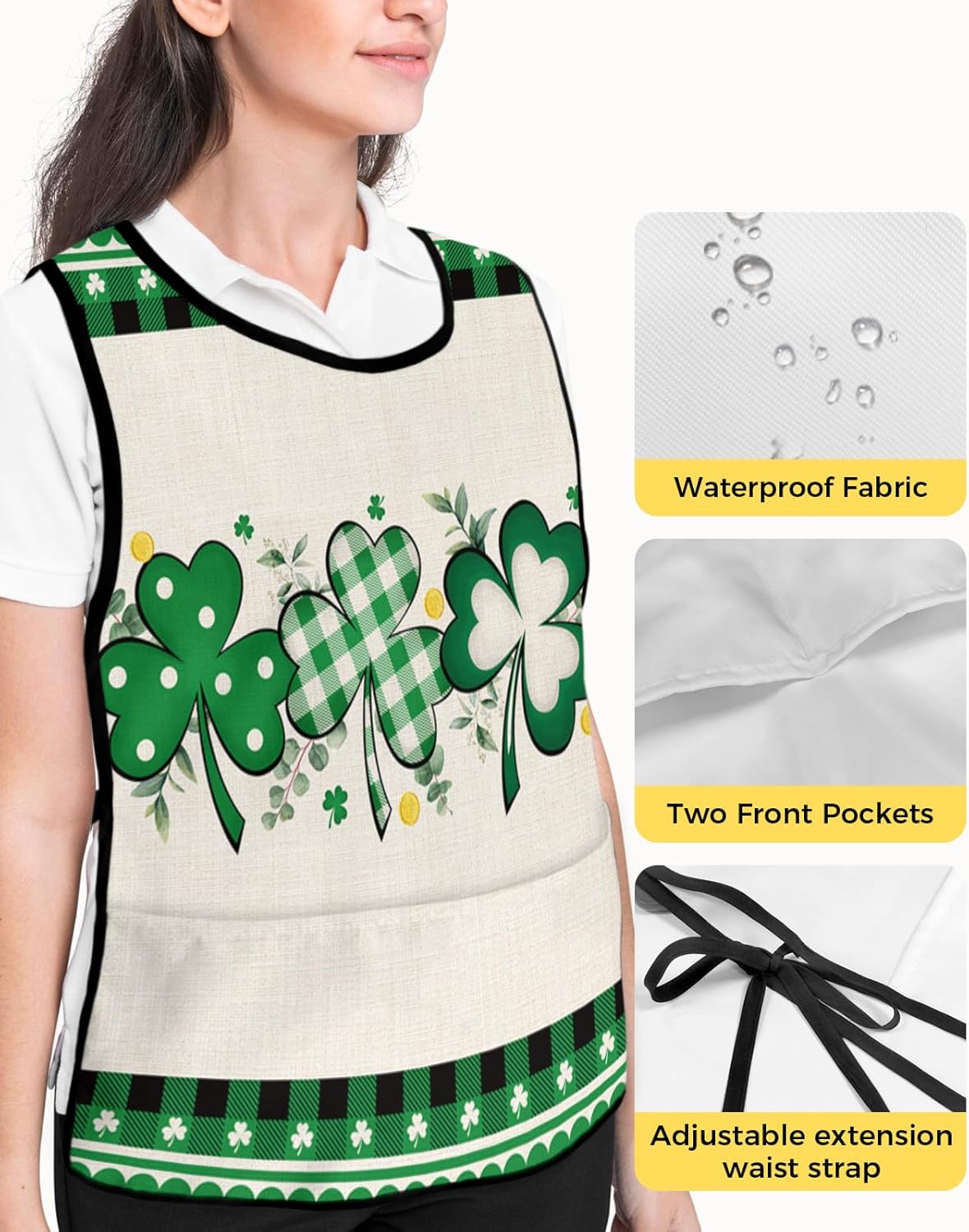 Double Love White Pink Yellow Floral Cobbler Aprons with 2 Pockets for Women Men, Spring Blue Purple Flower Bottle