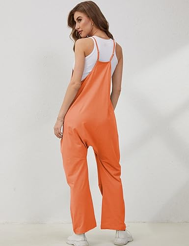 Miniatura 4 de Lentta - Enterizo casual para mujer con cuello en V sin mangas tipo harem con tirantes elásticos ajustables y bolsillos