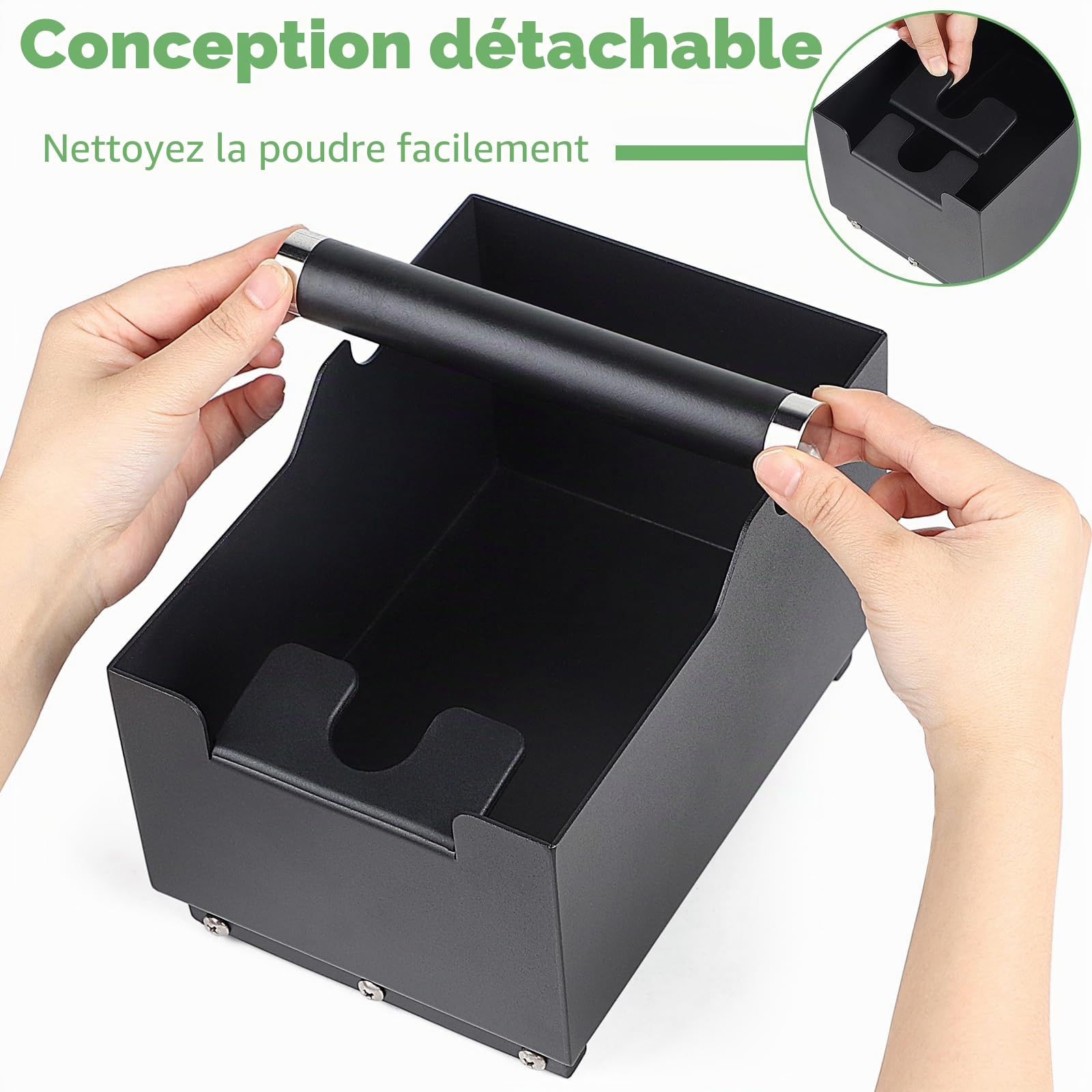 EFUTURETIME Boite Marc de Café 20 cm x 14,5 cm x 14 cm et Fonctions de Station Tassage, Bac a Cafe Knock Box avec Barre de Frappe Amovible pour Expresso