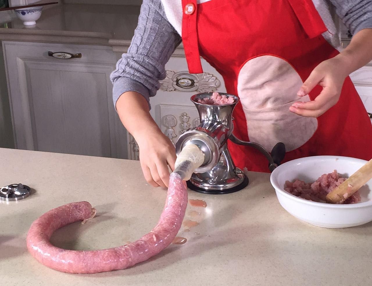 Manual Meat Grinder and Sausage Maker Stuffer 304 Stainless Steel Meat Mixer Sausage Filler Filling Machine Aperture:8mm