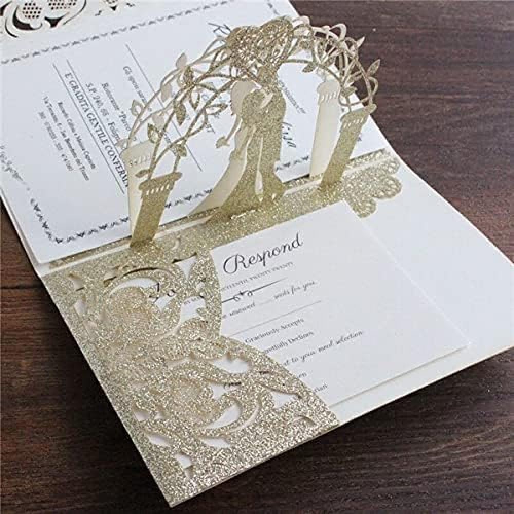esmen 50SETS 3D Pop -up Laser Cut Cards Inviti di Nozze Cavi, schede di invito di Nozze Personalizzate per inviti Nuziali Sweet Engagement