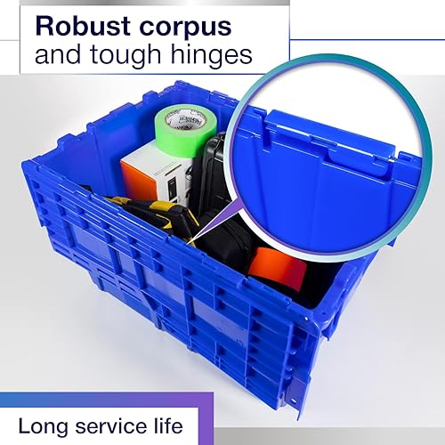 Miniatura 5 de IDL Packaging Bolsa de plástico industrial de 14 galones con tapas con bisagras, color azul, paquete de 3, contenedor grande de 22 pulgadas de largo