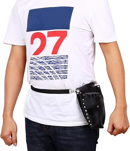 Miniatura 6 de Funda de piel sintética para tijera de pelo, bolsa de peluquería de piel sintética con clip de remache