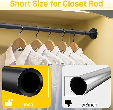 Black Wardrobe Rail,Extendable Clothes Rail 76-234cm,Heavy Duty Wardrobe Pole,25MM Diameter Stainless Steel Clothes Hanging Pole,Screw Fixing Connection