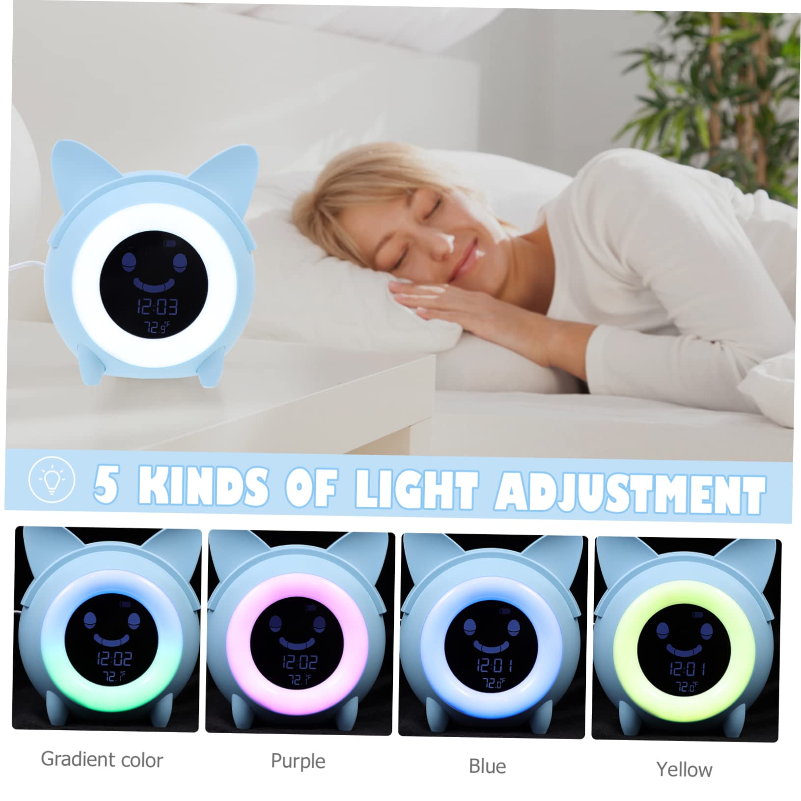 Kinderwecker mit Nachtlicht aus Kunststoff Blau Elektronischer Schlafwecker und Kleine Nachtlampe Modernes Design für Kinderzimmer und Schlafzimmer zu Hause