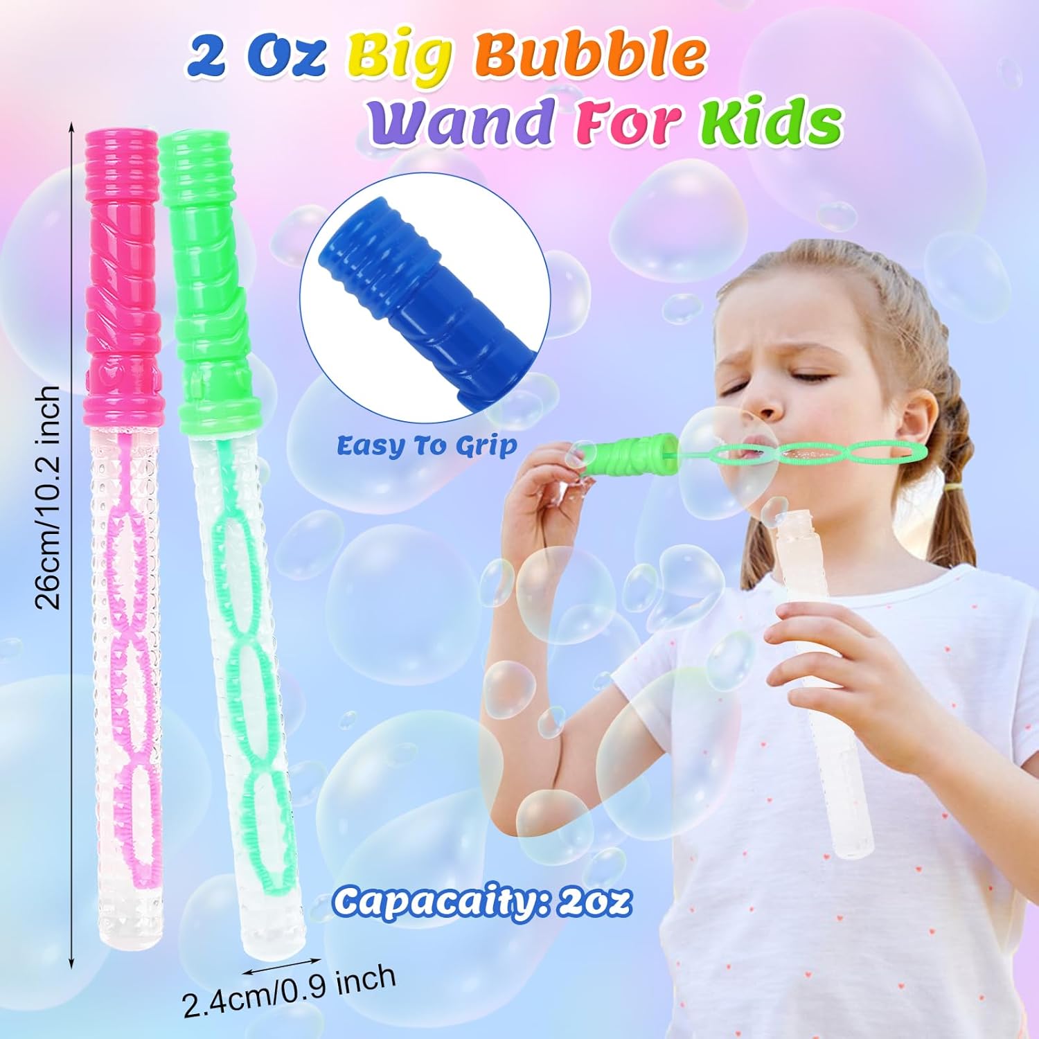 DERAYEE 24PCS Big Bubble Wands for Kids Bulk, 4 Colors Bubble Party Favors Summer Toys Gift for Boys Girls Adults Indoor Outdoor Activities Birthday Party Supplies (10.2 Inches)