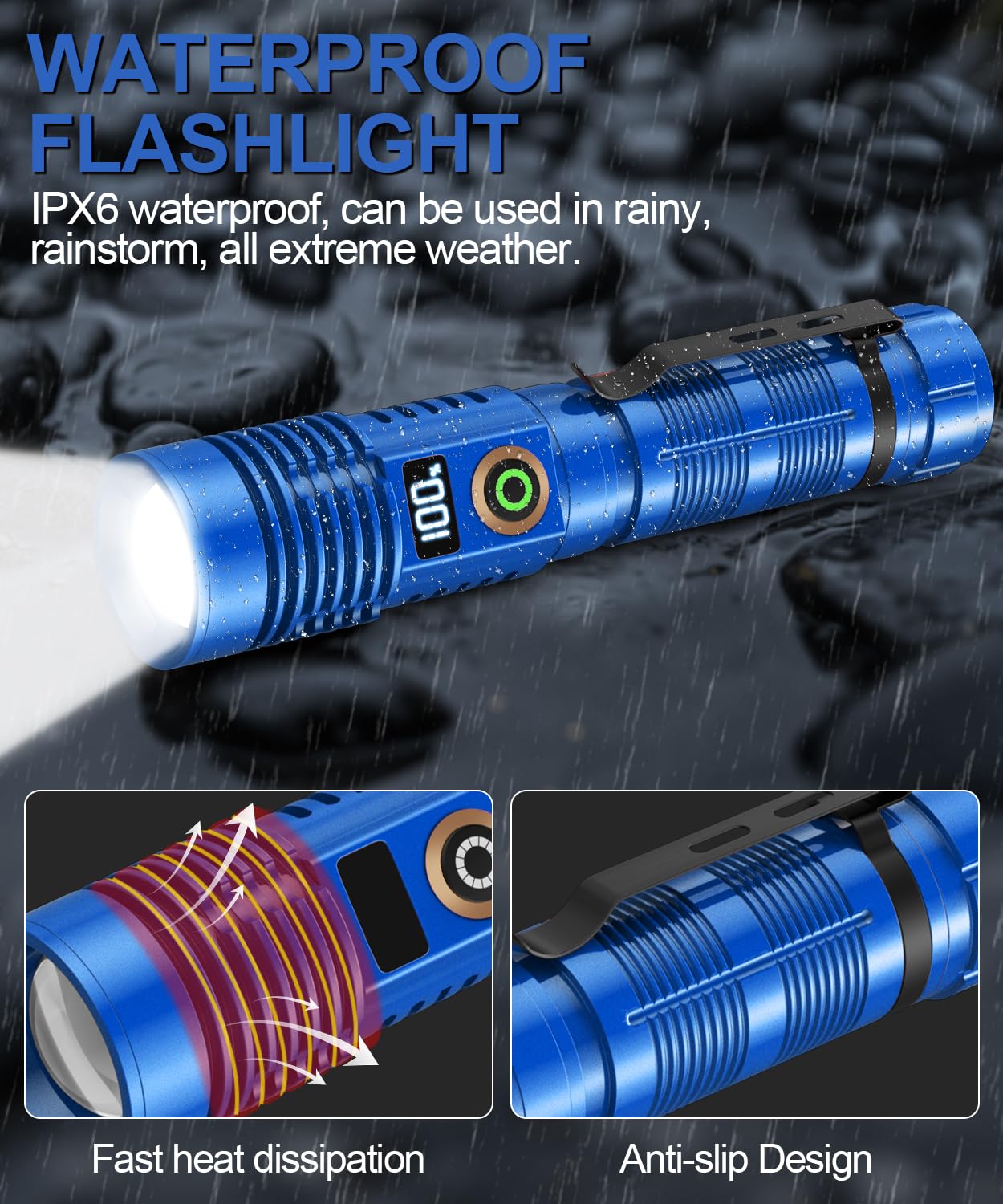 Linterna recargable de alto lúmenes, 12000 lm, luz magnética superbrillante con pantalla digital de potencia, alcance de 3280 pies, regulable, impermeable, linternas LED de bolsillo para camping de