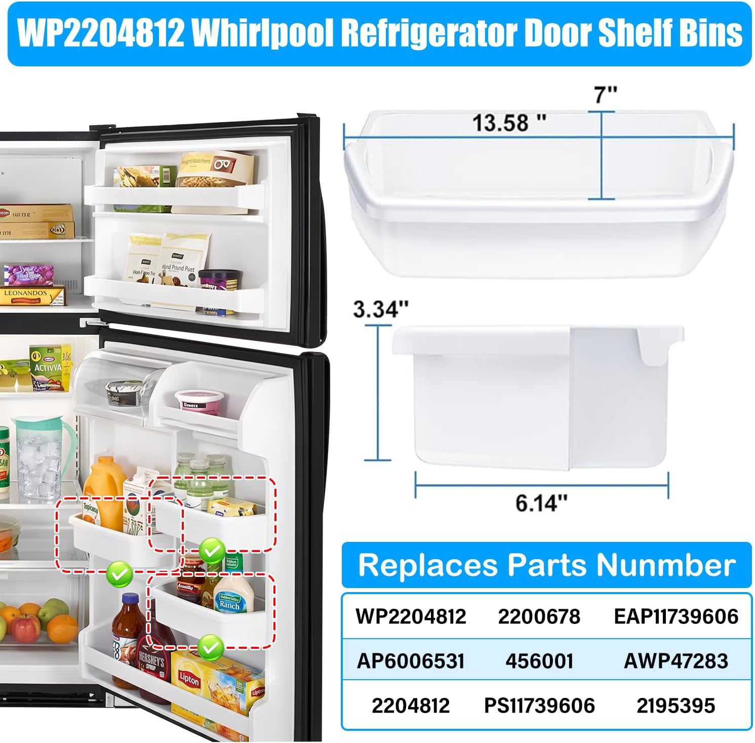 Upgraded WP2204812 Refrigerator Door Shelf for Whirlpool Refrigerator Shelf