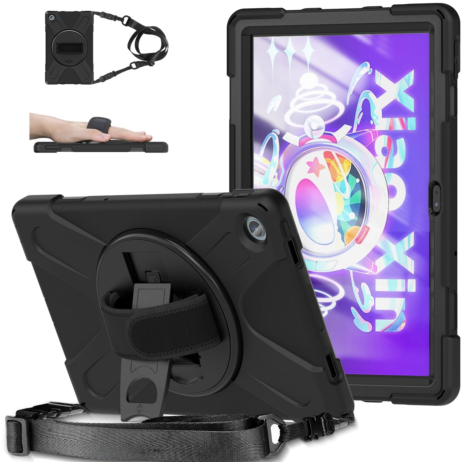 Funda para Lenovo Tab M10 Plus 3ª Gen de 10.6 con protector de pantalla y mango negro 8