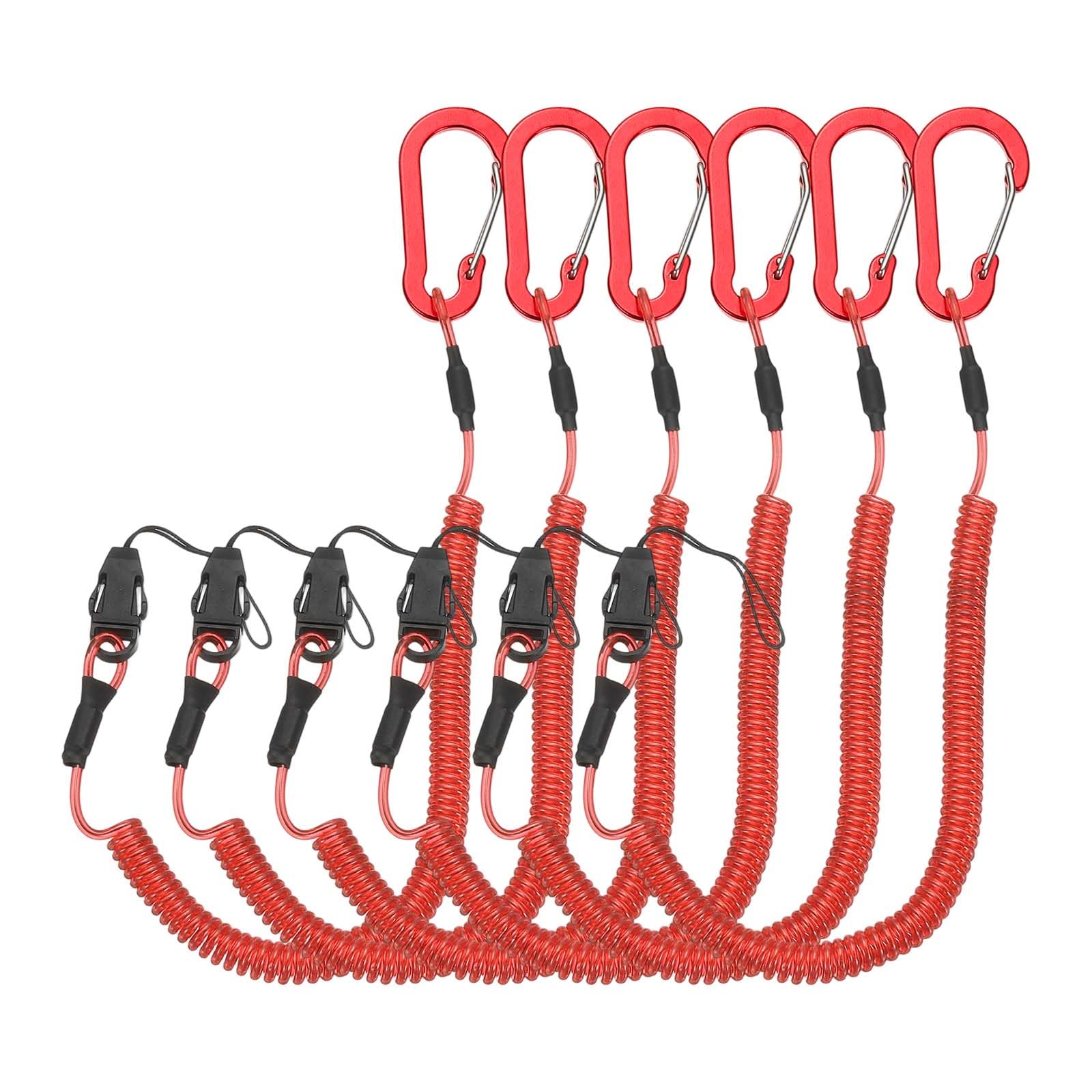 PATIKIL Coiled Lanyards with Buckle 59 Inch, 6 Pcs Retractable Safety Ring and Quick Release Detachable Buckle for Fishing Equipment Key Card Tool Tether Leash, Red