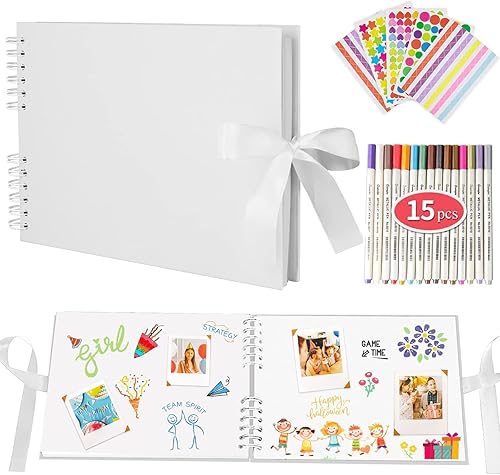 Miniatura 13 de EVNEED Álbum de fotos de 11.5 x 8.5 pulgadas, libro de invitados de boda, aniversario, álbum de recortes, álbum de fotos de boda con kit