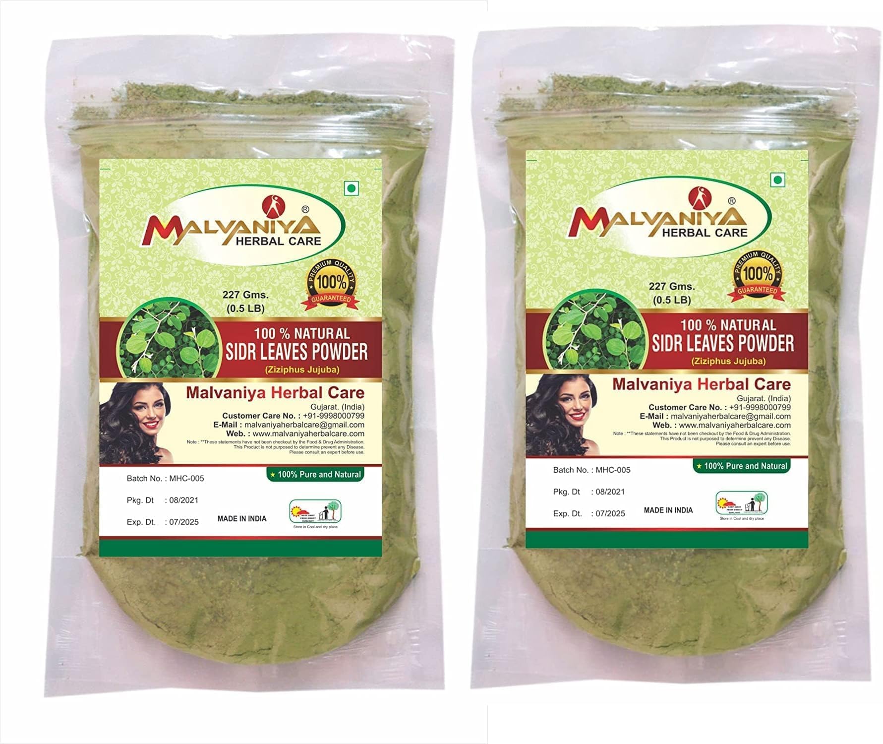 Sidr Powder for Hair | Natural Hair Conditioner and Cleanser | Source of Mucilages and Saponins (2 X 227 Gms) 454 Grams